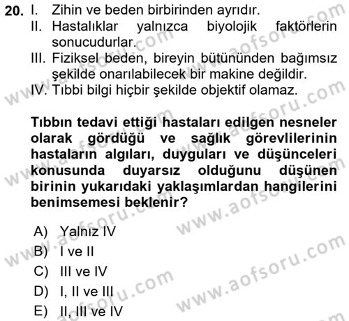 İnsan ve Toplum Dersi 2018 - 2019 Yılı (Final) Dönem Sonu Sınavı 20. Soru