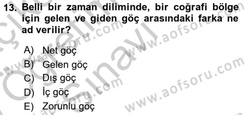 İnsan ve Toplum Dersi 2018 - 2019 Yılı Yaz Okulu Sınavı 13. Soru