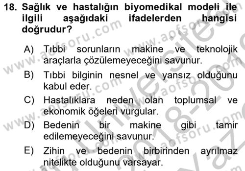 İnsan ve Toplum Dersi 2018 - 2019 Yılı Yaz Okulu Sınavı 18. Soru