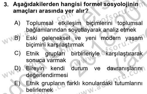 İnsan ve Toplum Dersi 2018 - 2019 Yılı Yaz Okulu Sınavı 3. Soru