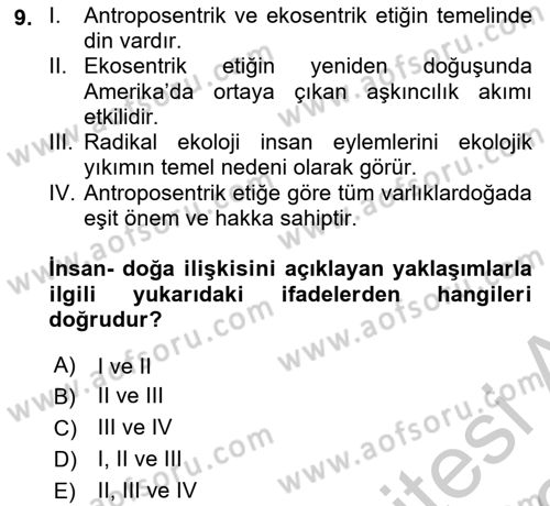 İnsan ve Toplum Dersi 2018 - 2019 Yılı Yaz Okulu Sınavı 9. Soru