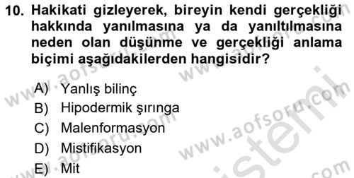 İnsan ve Toplum Dersi 2023 - 2024 Yılı (Vize) Ara Sınav Soruları 10. Soru