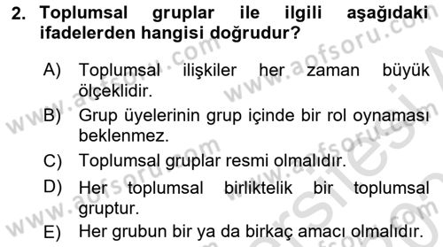 İnsan ve Toplum Dersi 2023 - 2024 Yılı (Vize) Ara Sınav Soruları 2. Soru
