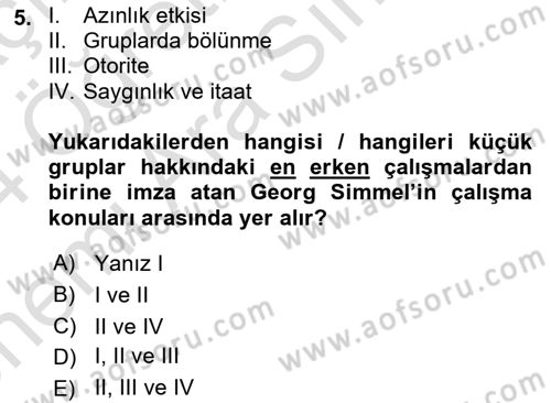 İnsan ve Toplum Dersi 2023 - 2024 Yılı (Vize) Ara Sınav Soruları 5. Soru