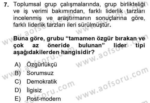 İnsan ve Toplum Dersi 2023 - 2024 Yılı (Vize) Ara Sınav Soruları 7. Soru
