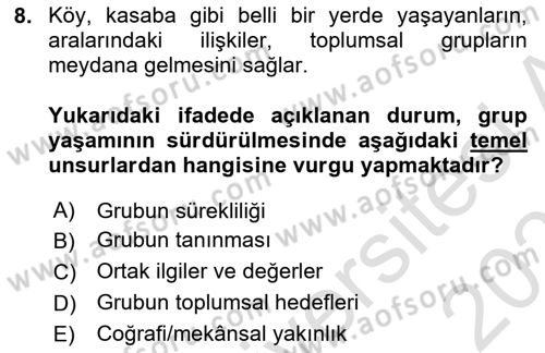 İnsan ve Toplum Dersi 2023 - 2024 Yılı (Vize) Ara Sınav Soruları 8. Soru