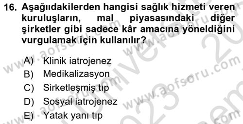 İnsan ve Toplum Dersi 2023 - 2024 Yılı (Final) Dönem Sonu Sınav Soruları 16. Soru