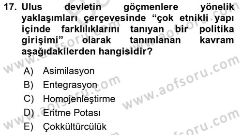 İnsan ve Toplum Dersi 2023 - 2024 Yılı (Final) Dönem Sonu Sınav Soruları 17. Soru