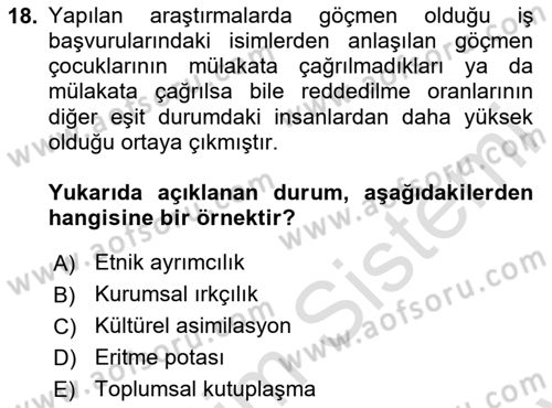 İnsan ve Toplum Dersi 2023 - 2024 Yılı (Final) Dönem Sonu Sınav Soruları 18. Soru