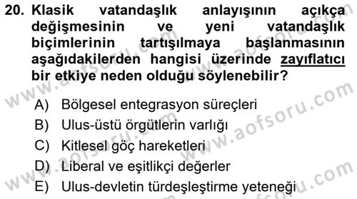 İnsan ve Toplum Dersi 2023 - 2024 Yılı (Final) Dönem Sonu Sınav Soruları 20. Soru