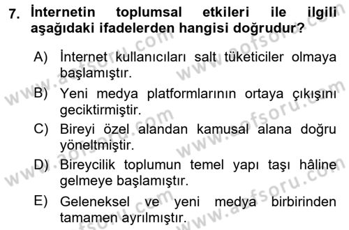 İnsan ve Toplum Dersi 2023 - 2024 Yılı (Final) Dönem Sonu Sınav Soruları 7. Soru