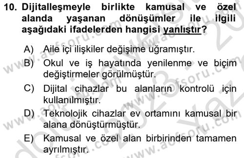 İnsan ve Toplum Dersi 2023 - 2024 Yılı Yaz Okulu Sınav Soruları 10. Soru