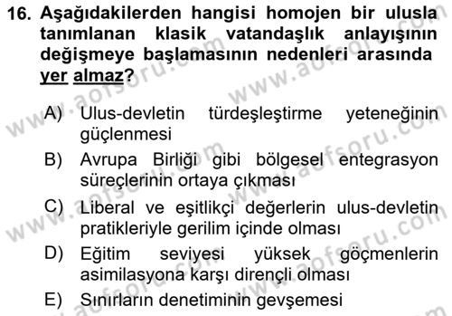 İnsan ve Toplum Dersi 2023 - 2024 Yılı Yaz Okulu Sınav Soruları 16. Soru