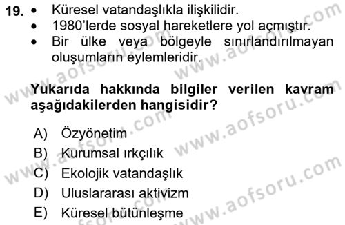 İnsan ve Toplum Dersi 2023 - 2024 Yılı Yaz Okulu Sınav Soruları 19. Soru