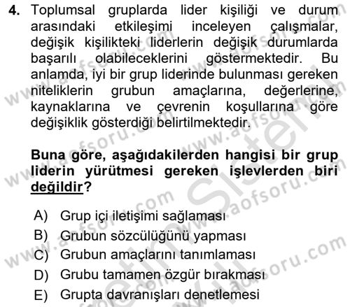 İnsan ve Toplum Dersi 2023 - 2024 Yılı Yaz Okulu Sınav Soruları 4. Soru