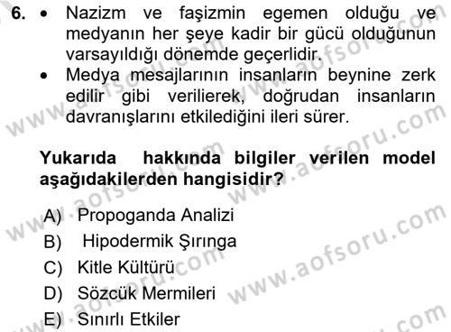 İnsan ve Toplum Dersi 2024 - 2025 Yılı (Vize) Ara Sınav Soruları 6. Soru