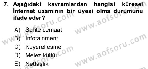 İnsan ve Toplum Dersi 2024 - 2025 Yılı (Vize) Ara Sınav Soruları 7. Soru