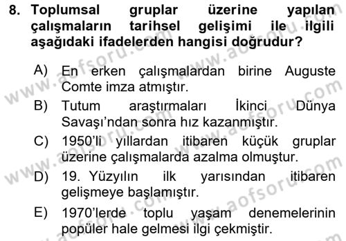 İnsan ve Toplum Dersi 2024 - 2025 Yılı (Vize) Ara Sınav Soruları 8. Soru