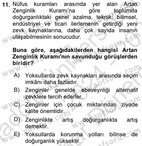 İnsan ve Toplum Dersi 2024 - 2025 Yılı (Final) Dönem Sonu Sınav Soruları 11. Soru