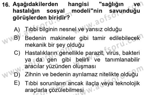 İnsan ve Toplum Dersi 2024 - 2025 Yılı (Final) Dönem Sonu Sınav Soruları 16. Soru