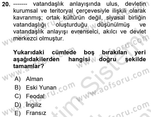 İnsan ve Toplum Dersi 2024 - 2025 Yılı (Final) Dönem Sonu Sınav Soruları 20. Soru