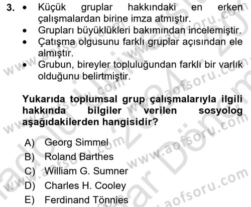 İnsan ve Toplum Dersi 2024 - 2025 Yılı (Final) Dönem Sonu Sınav Soruları 3. Soru