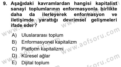 İnsan ve Toplum Dersi 2024 - 2025 Yılı (Final) Dönem Sonu Sınav Soruları 9. Soru