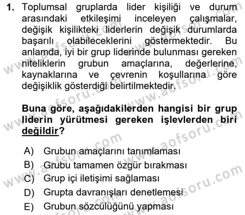 İnsan ve Toplum Dersi 2024 - 2025 Yılı Yaz Okulu Sınav Soruları 1. Soru