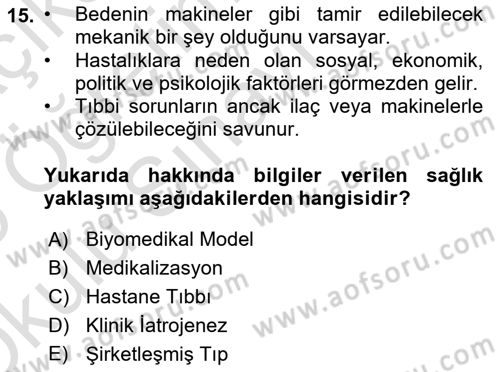 İnsan ve Toplum Dersi 2024 - 2025 Yılı Yaz Okulu Sınav Soruları 15. Soru