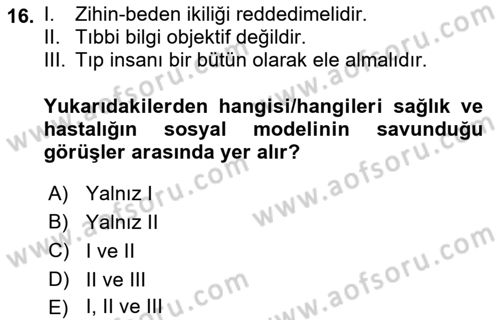 İnsan ve Toplum Dersi 2024 - 2025 Yılı Yaz Okulu Sınav Soruları 16. Soru