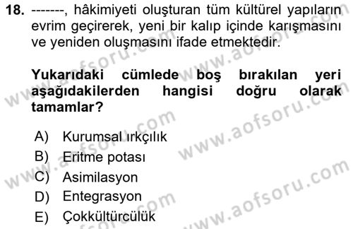 İnsan ve Toplum Dersi 2024 - 2025 Yılı Yaz Okulu Sınav Soruları 18. Soru