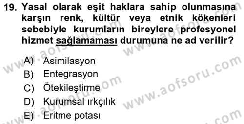 İnsan ve Toplum Dersi 2024 - 2025 Yılı Yaz Okulu Sınav Soruları 19. Soru