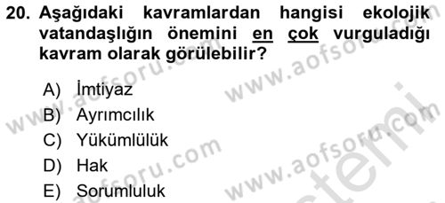 İnsan ve Toplum Dersi 2024 - 2025 Yılı Yaz Okulu Sınav Soruları 20. Soru