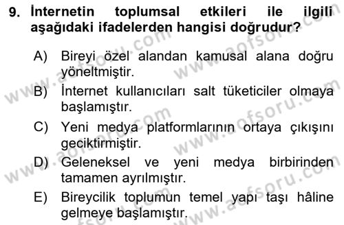 İnsan ve Toplum Dersi 2024 - 2025 Yılı Yaz Okulu Sınav Soruları 9. Soru