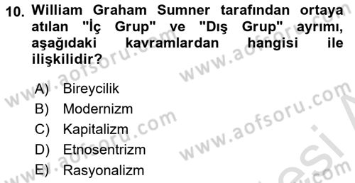 İnsan ve Toplum Dersi 2025 - 2026 Yılı (Vize) Ara Sınav Soruları 10. Soru
