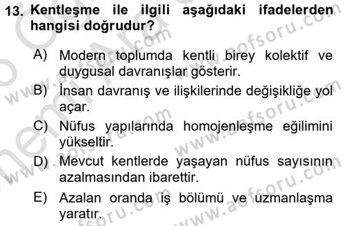 İnsan ve Toplum Dersi 2025 - 2026 Yılı (Vize) Ara Sınav Soruları 13. Soru
