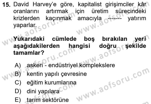 İnsan ve Toplum Dersi 2025 - 2026 Yılı (Vize) Ara Sınav Soruları 15. Soru