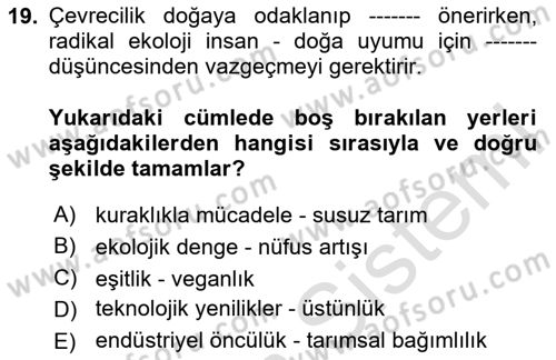 İnsan ve Toplum Dersi 2025 - 2026 Yılı (Vize) Ara Sınav Soruları 19. Soru