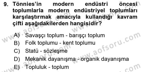 İnsan ve Toplum Dersi 2025 - 2026 Yılı (Vize) Ara Sınav Soruları 9. Soru