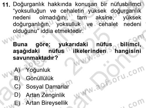 İnsan ve Toplum Dersi 2025 - 2026 Yılı (Final) Dönem Sonu Sınav Soruları 11. Soru