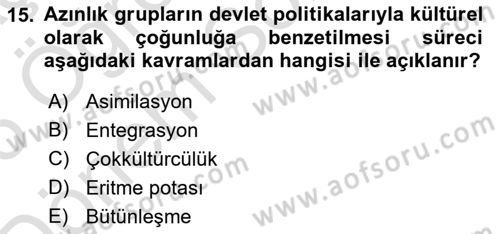 İnsan ve Toplum Dersi 2025 - 2026 Yılı (Final) Dönem Sonu Sınav Soruları 15. Soru
