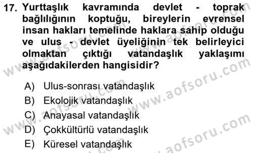 İnsan ve Toplum Dersi 2025 - 2026 Yılı (Final) Dönem Sonu Sınav Soruları 17. Soru