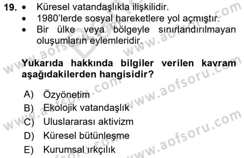 İnsan ve Toplum Dersi 2025 - 2026 Yılı (Final) Dönem Sonu Sınav Soruları 19. Soru