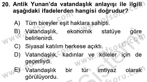 İnsan ve Toplum Dersi 2025 - 2026 Yılı (Final) Dönem Sonu Sınav Soruları 20. Soru