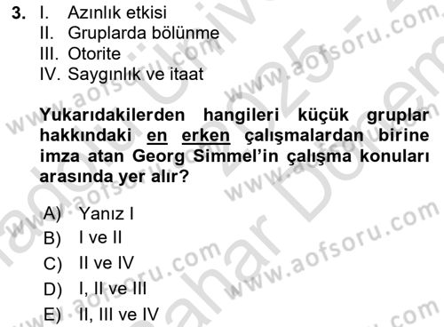 İnsan ve Toplum Dersi 2025 - 2026 Yılı (Final) Dönem Sonu Sınav Soruları 3. Soru