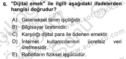 İnsan ve Toplum Dersi 2025 - 2026 Yılı (Final) Dönem Sonu Sınav Soruları 6. Soru