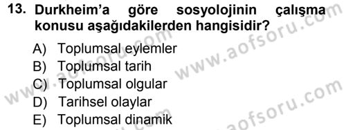 Sosyolojide Araştırma Yöntem ve Teknikleri Dersi Ara Sınavı Deneme Sınav Soruları 13. Soru