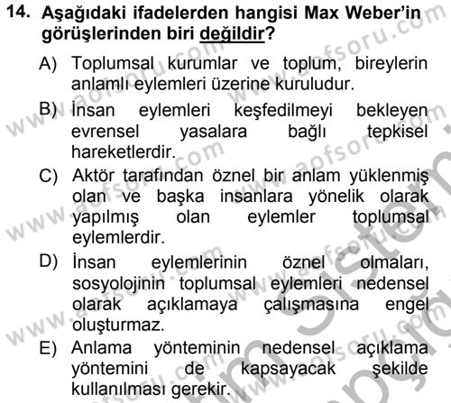 Sosyolojide Araştırma Yöntem ve Teknikleri Dersi Ara Sınavı Deneme Sınav Soruları 14. Soru