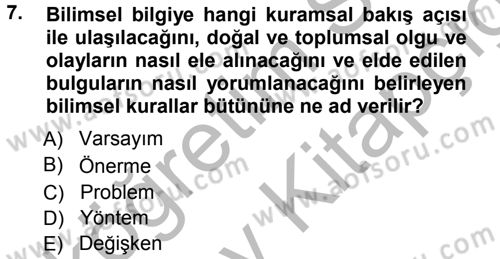 Sosyolojide Araştırma Yöntem ve Teknikleri Dersi Ara Sınavı Deneme Sınav Soruları 7. Soru
