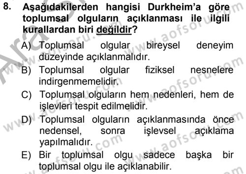 Sosyolojide Araştırma Yöntem ve Teknikleri Dersi Ara Sınavı Deneme Sınav Soruları 8. Soru